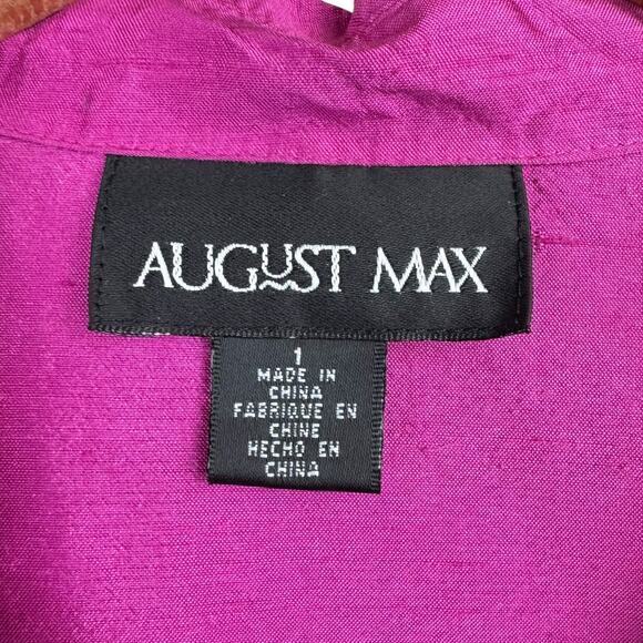 August Max 100% Silk Magenta Button Up Long Sleeved Dress Shirt Blouse - Picture 7 of 12